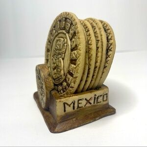 Aztec Mayan Souvenir Coaster Set Mexico Mayan Calendar Set Of 6 With Holder